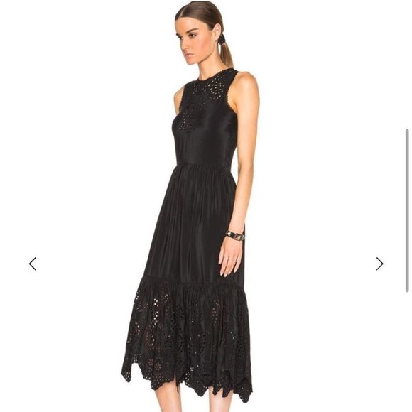 Ulla Johnson Oona Silk Eyelet Embroidered Dress in Raven Black Size 10 - Picture 3 of 11